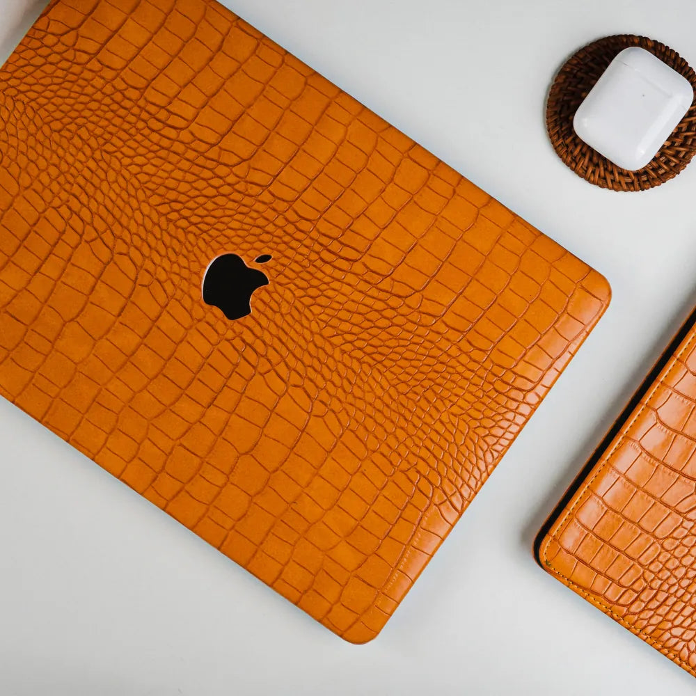 Sun Orange Crocodile Leather Macbook Case