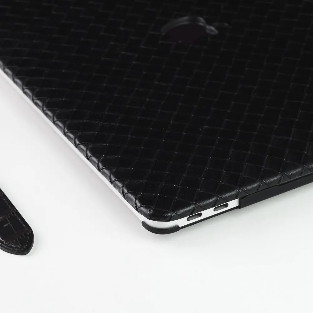 Black Thin Weave Texture Leather Macbook Case