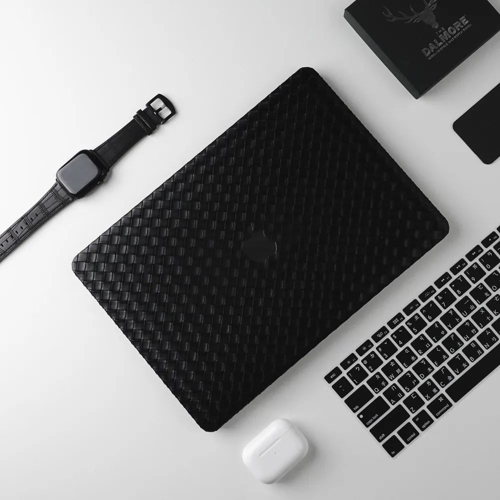 Black Thin Weave Texture Leather Macbook Case