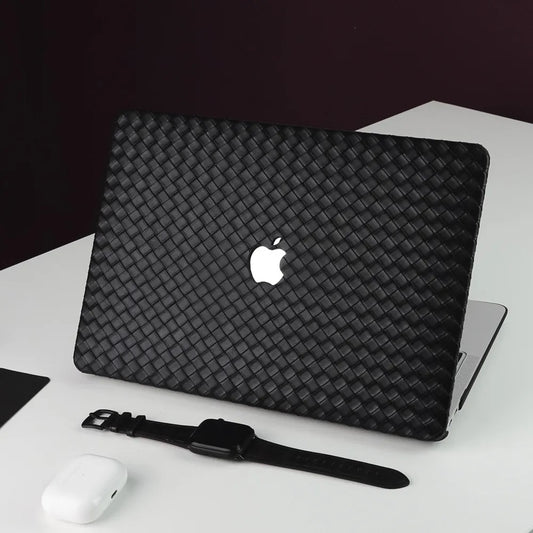 Black Thin Weave Texture Leather Macbook Case