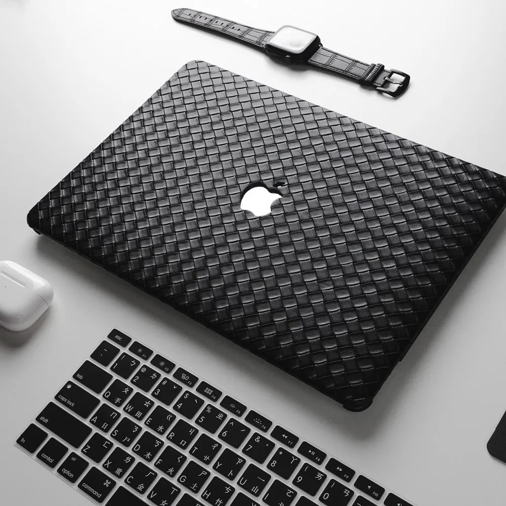 Black Thin Weave Texture Leather Macbook Case