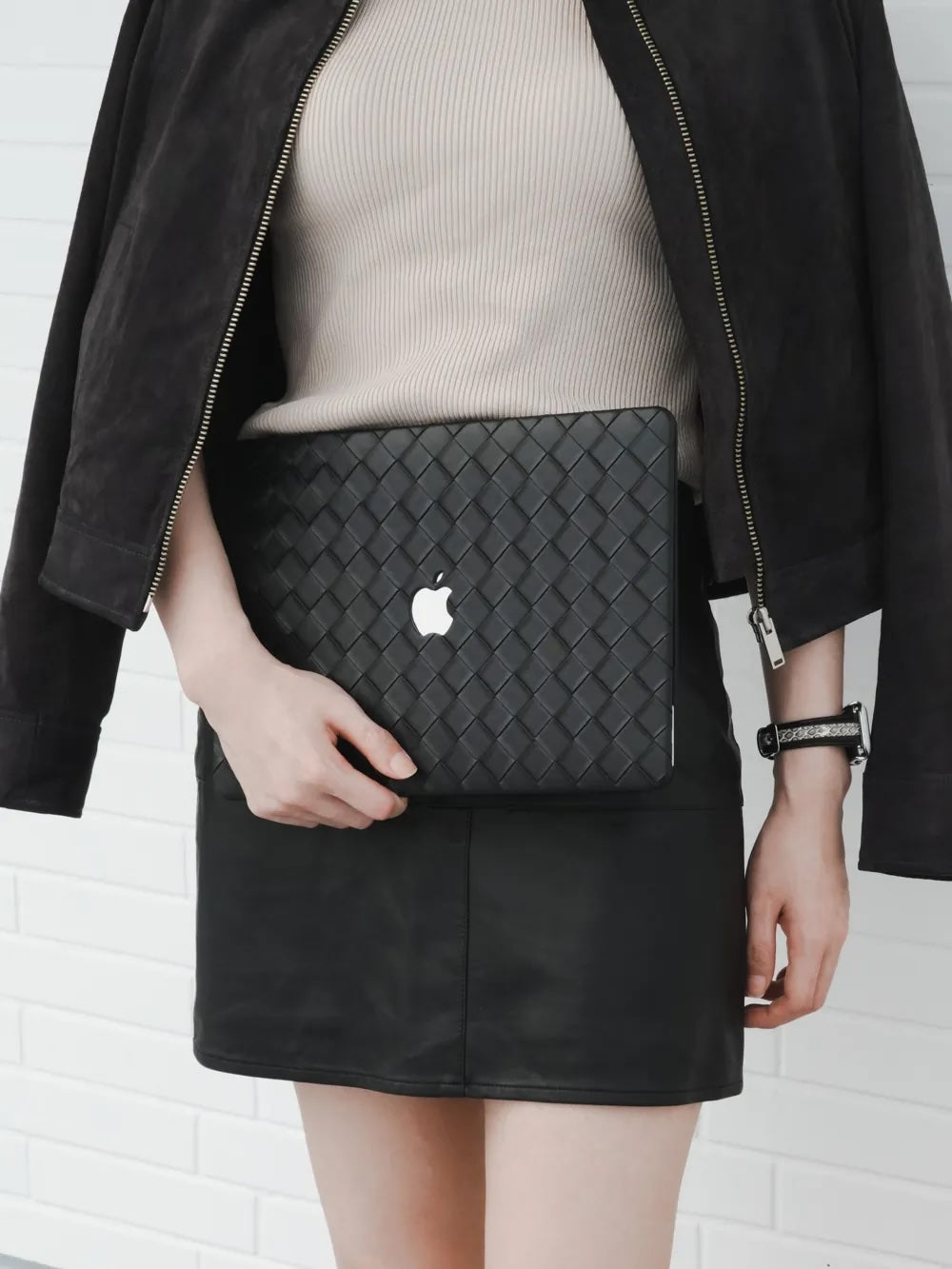 Black Weave Texture Leather Macbook Case