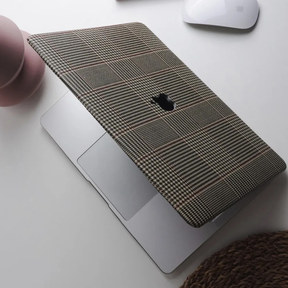 Houndstooth Leather Brown Macbook Case