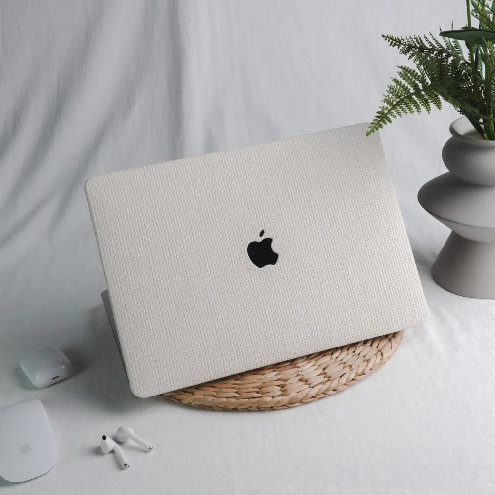 Check Leather White Macbook Case