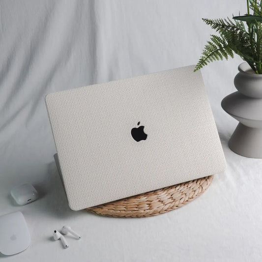 Check Leather White Macbook Case