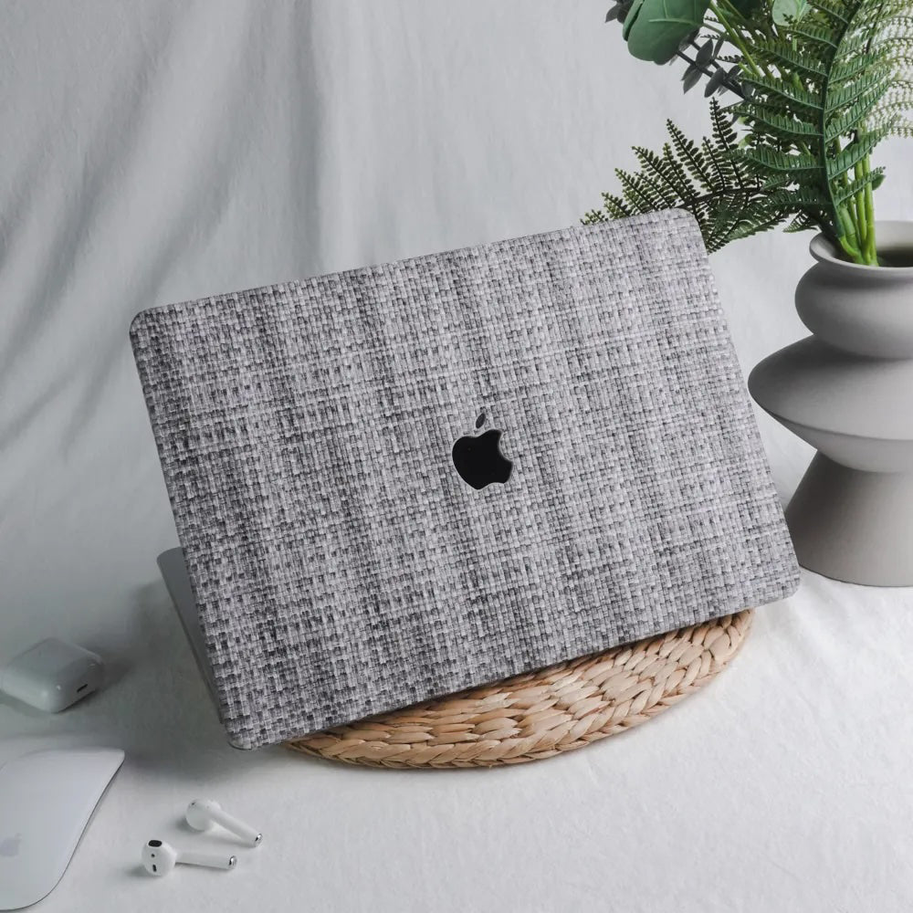 Check Leather Gray Macbook Case