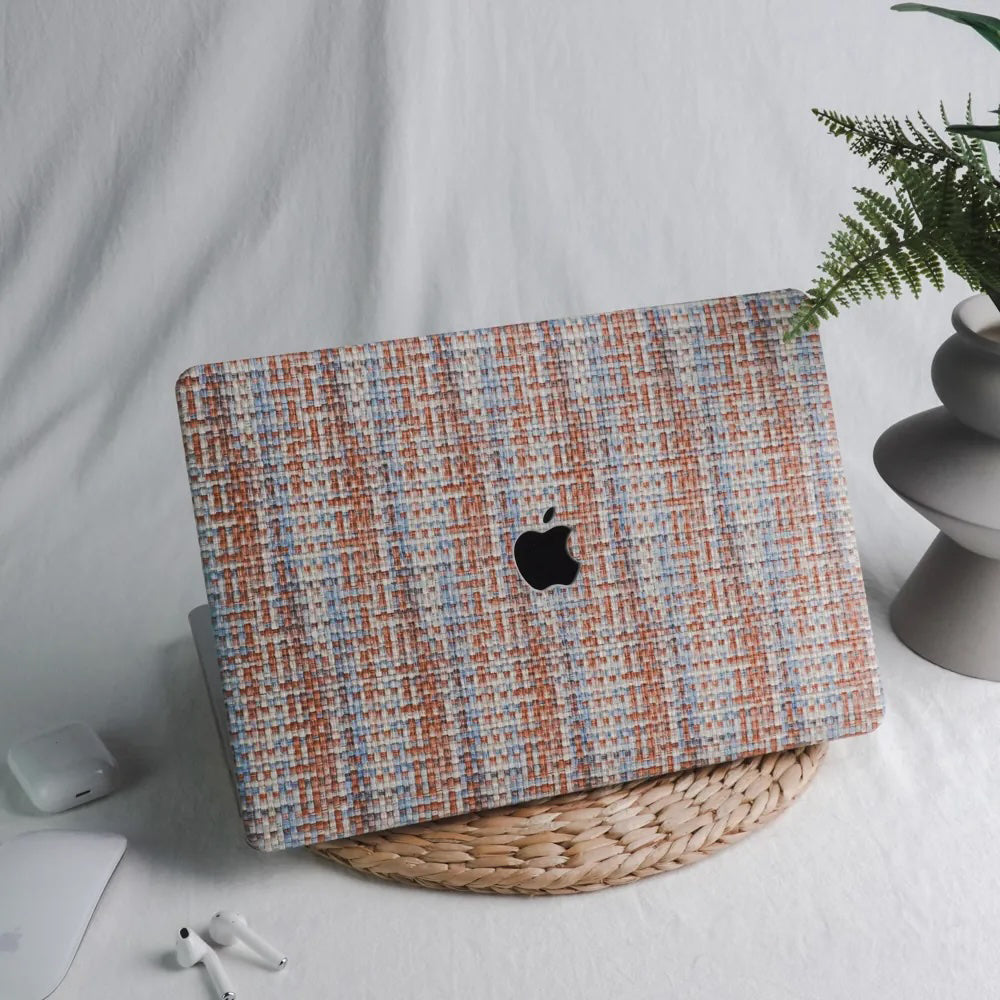 Check Leather Blue and orange Macbook Case