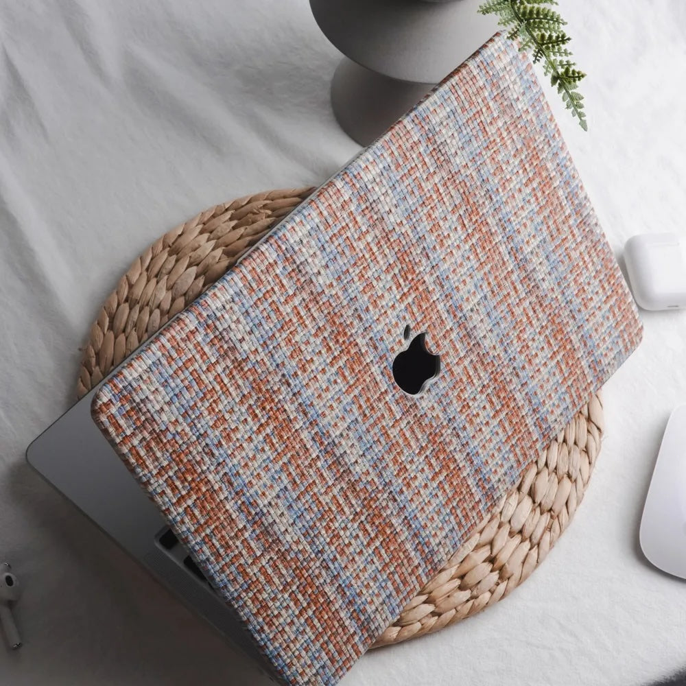 Check Leather Blue and orange Macbook Case