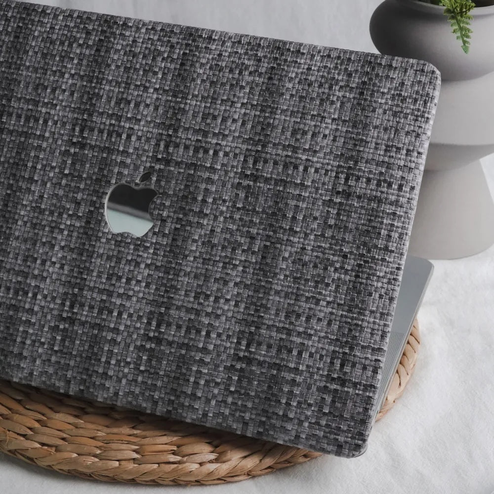 Check Leather Gray Macbook Case