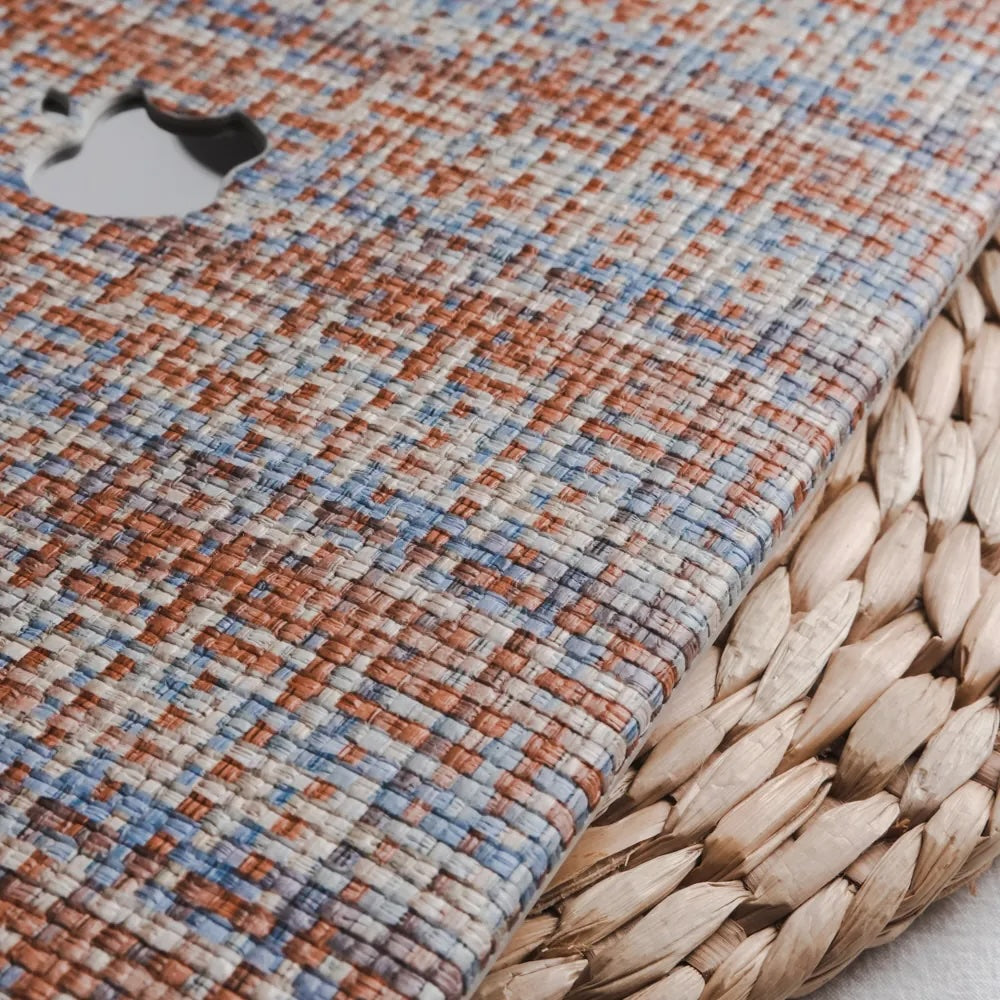Check Leather Blue and orange Macbook Case