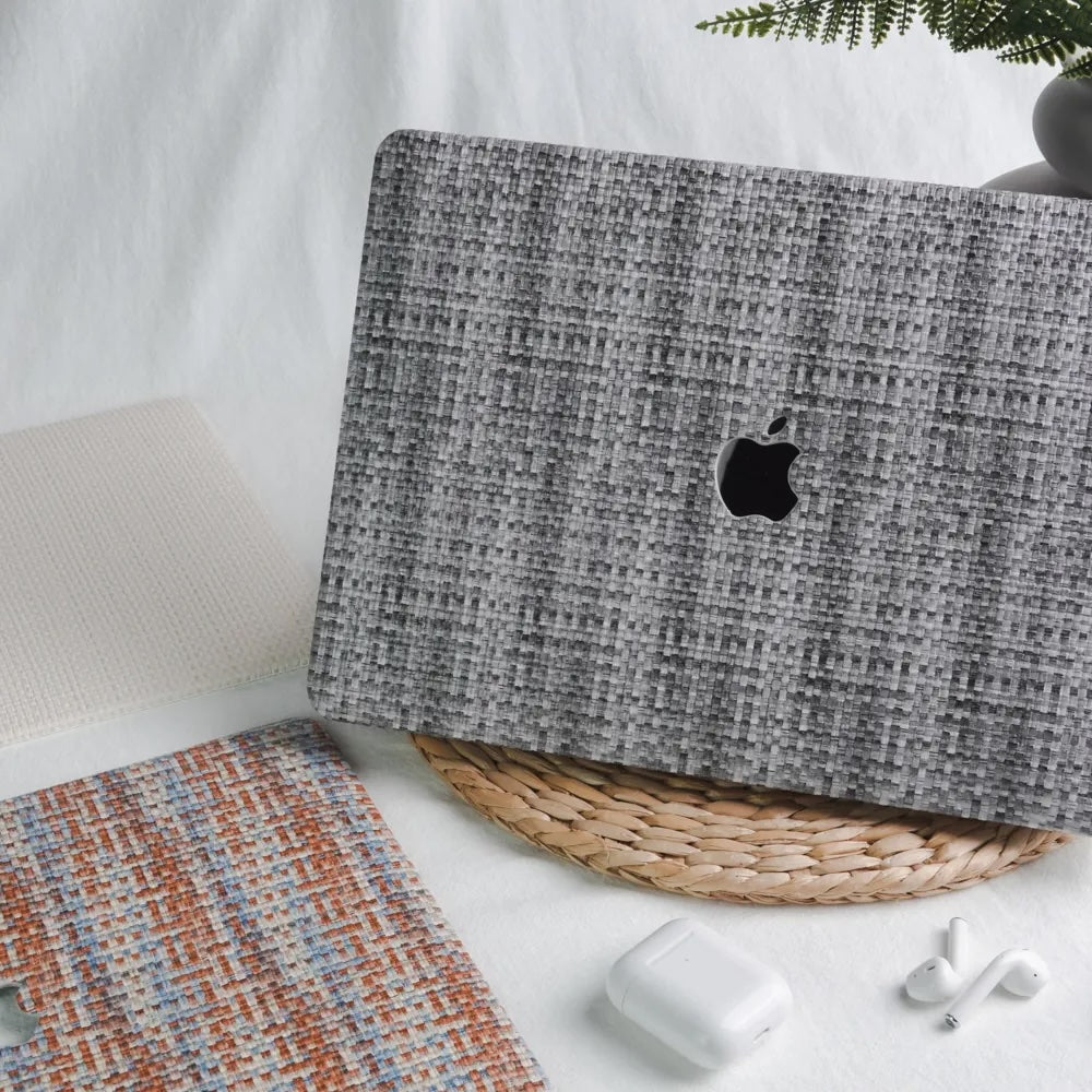Check Leather Gray Macbook Case