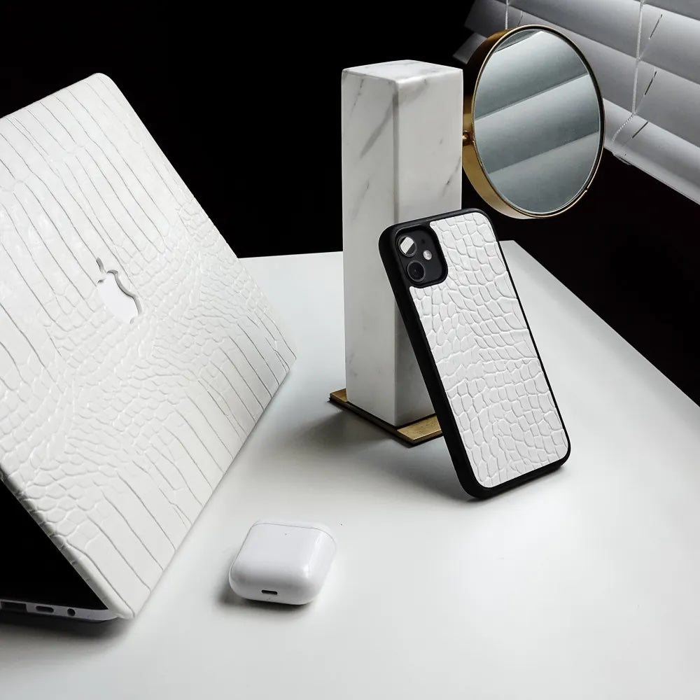 White Crocodile Leather Macbook Case