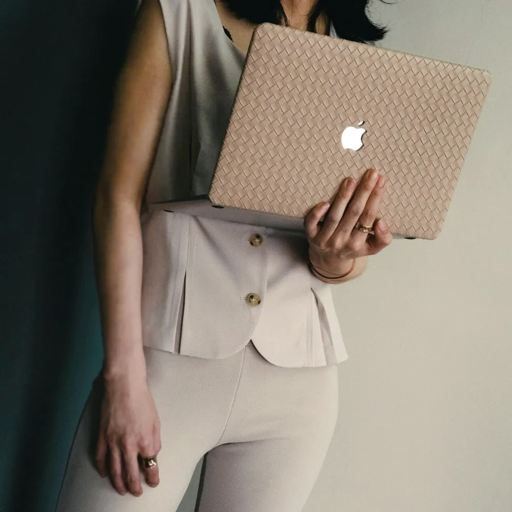 Thin Antique milk tea Weave Texture Leather Macbook Case