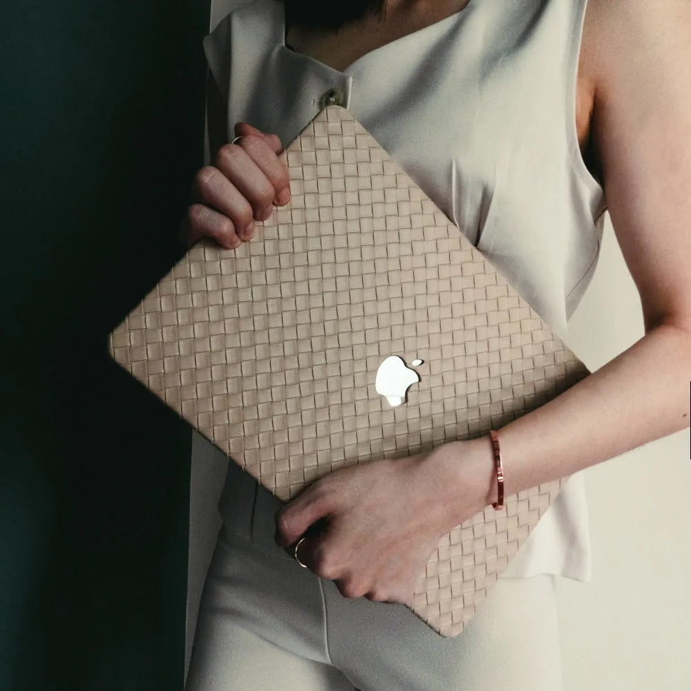 Thin Antique milk tea Weave Texture Leather Macbook Case