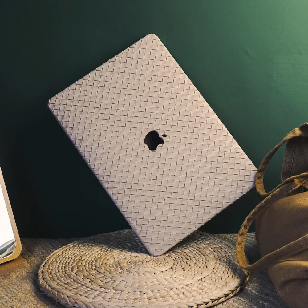 Thin Antique milk tea Weave Texture Leather Macbook Case