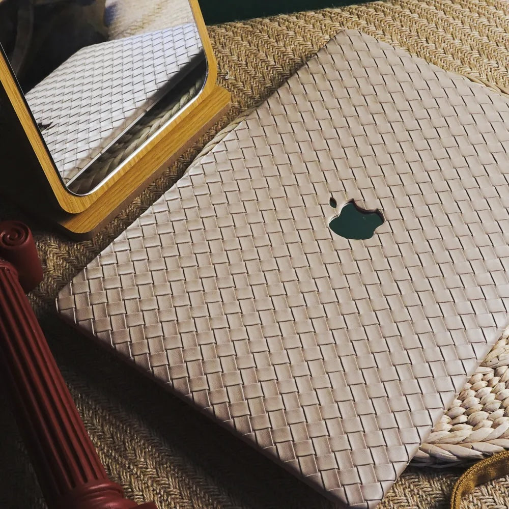 Thin Antique milk tea Weave Texture Leather Macbook Case