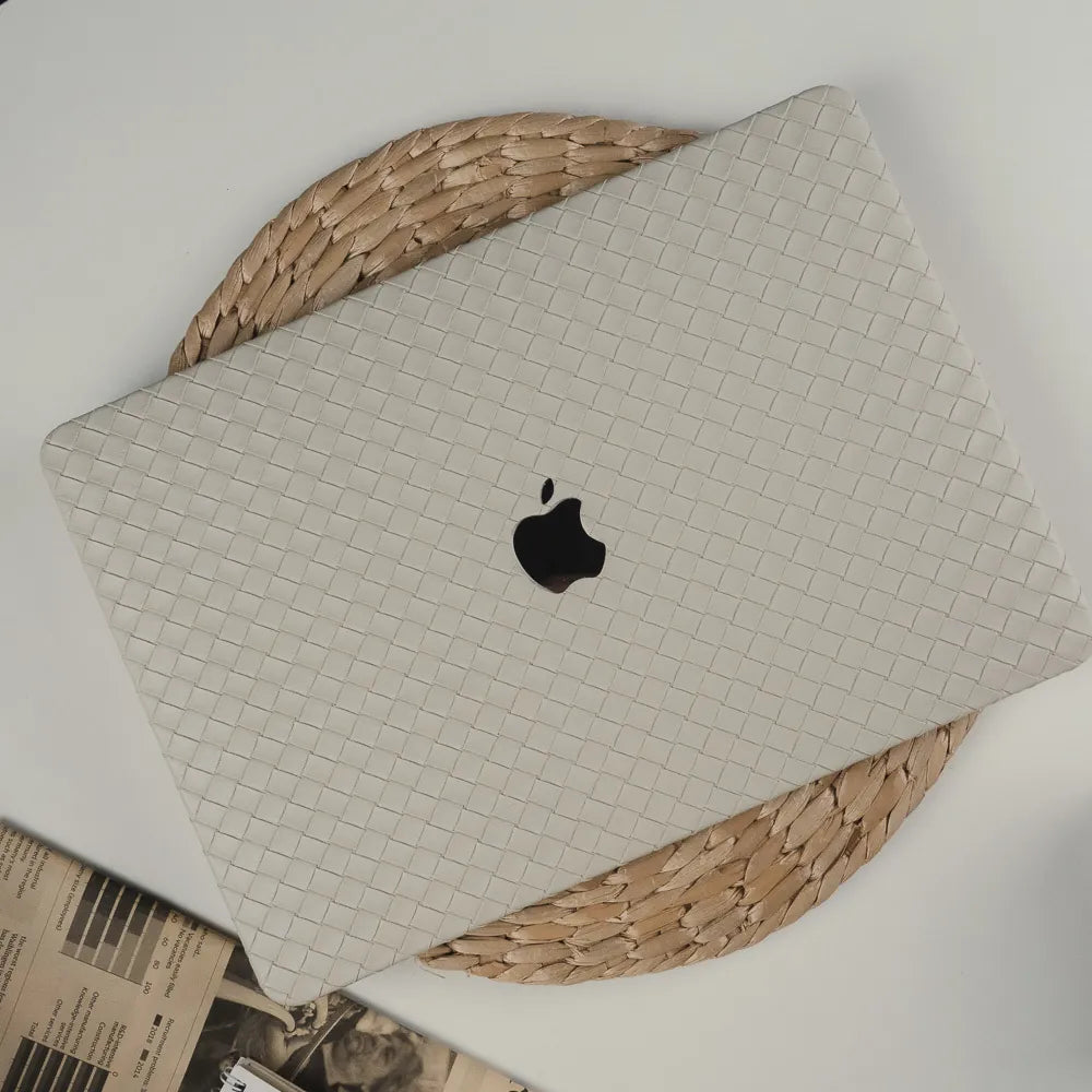 Thin Antique white Weave Texture Leather Macbook Case