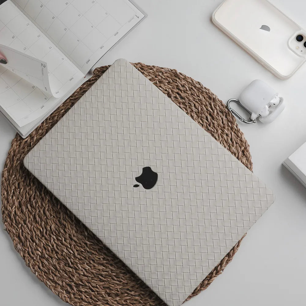 Thin Antique white Weave Texture Leather Macbook Case