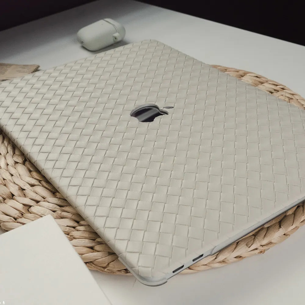 Thin Antique white Weave Texture Leather Macbook Case