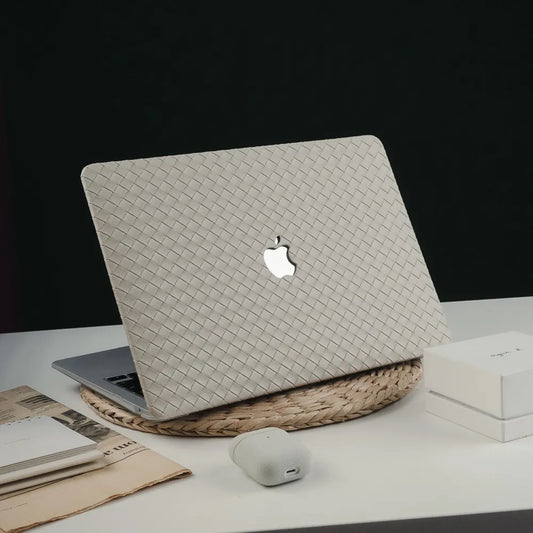 Thin Antique white Weave Texture Leather Macbook Case