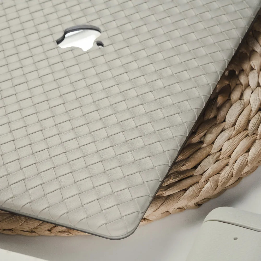 Thin Antique white Weave Texture Leather Macbook Case