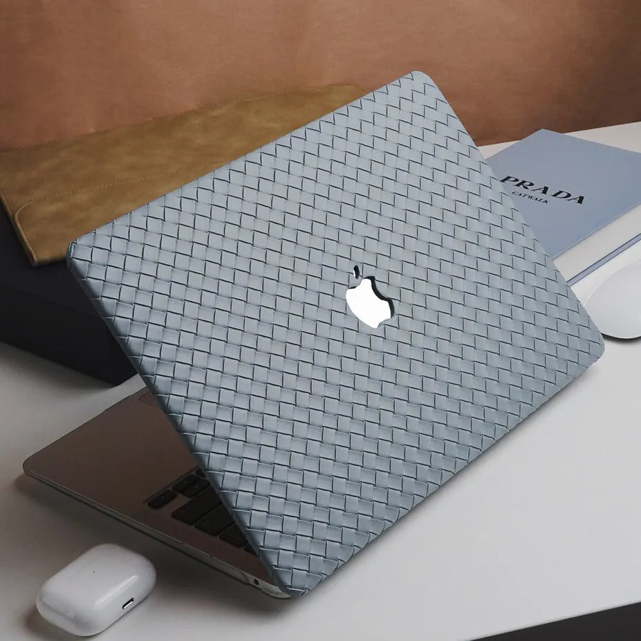 Thin Sky Blue Weave Texture Leather Macbook Case