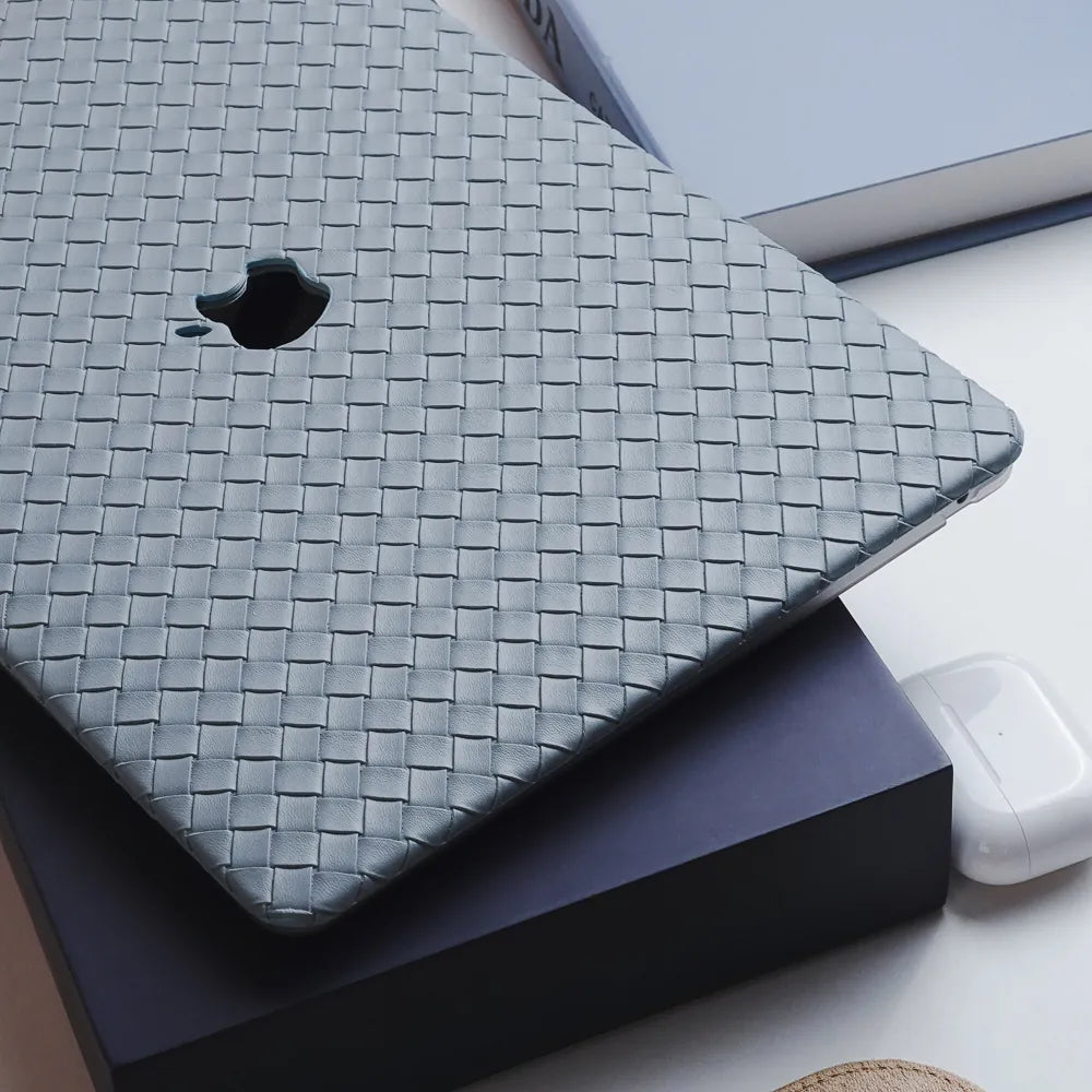Thin Sky Blue Weave Texture Leather Macbook Case
