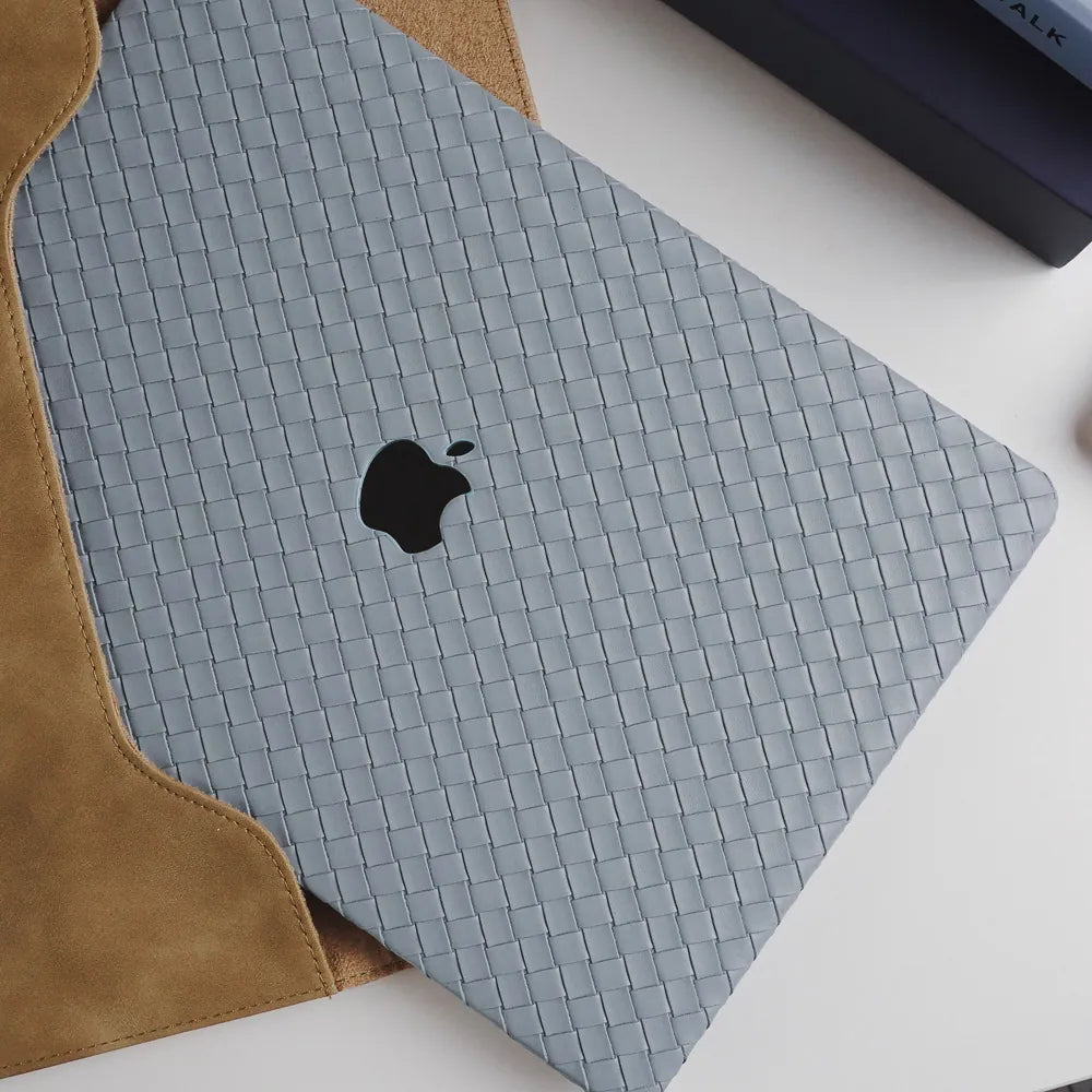 Thin Sky Blue Weave Texture Leather Macbook Case