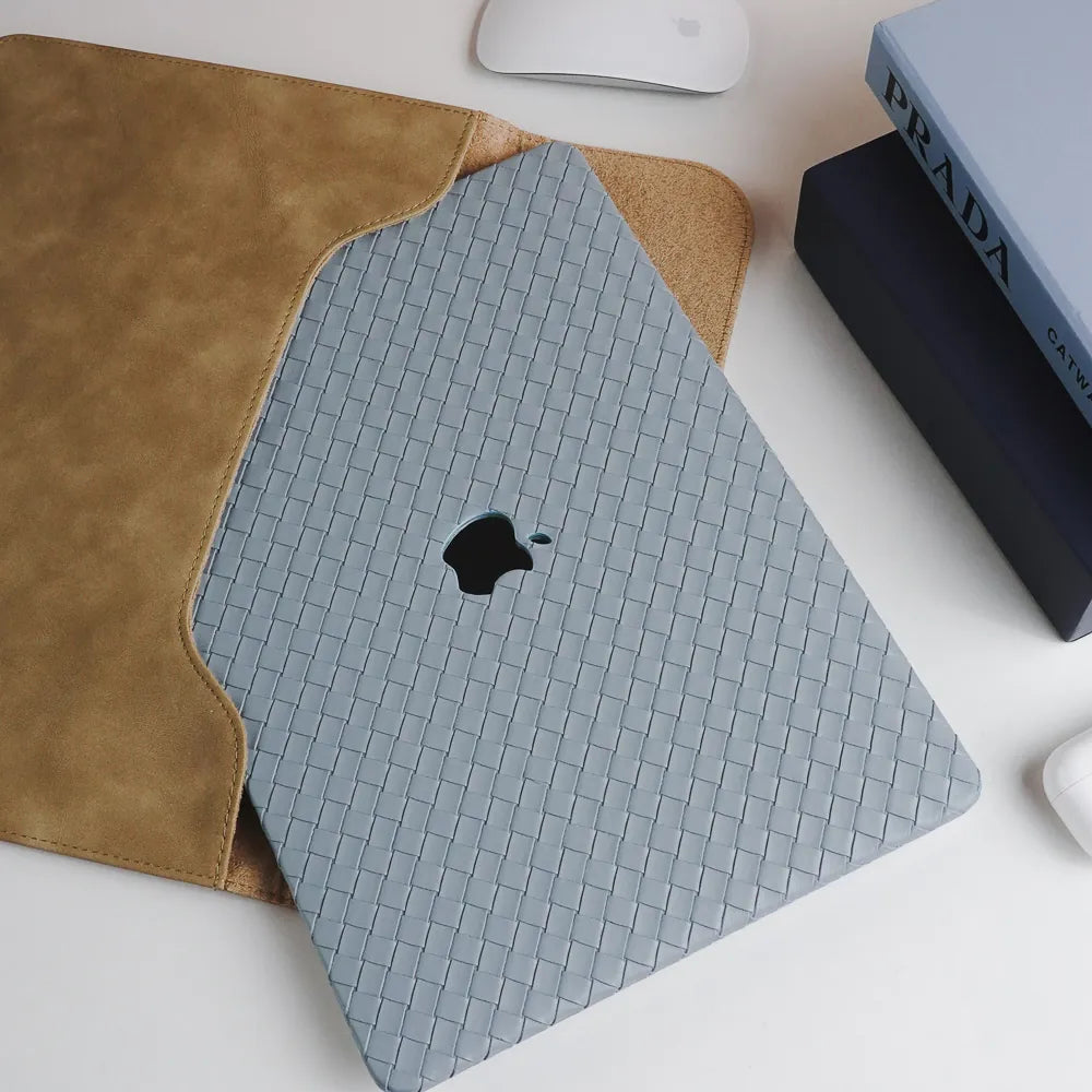 Thin Sky Blue Weave Texture Leather Macbook Case