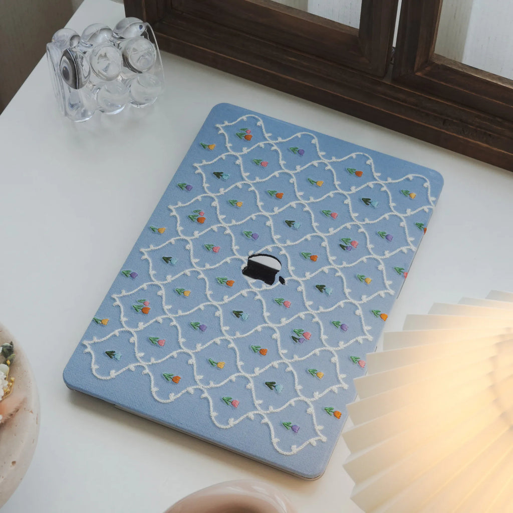 This Is Us Plaid Floral ♾ Textured Stitching Sky Blue Mac Case