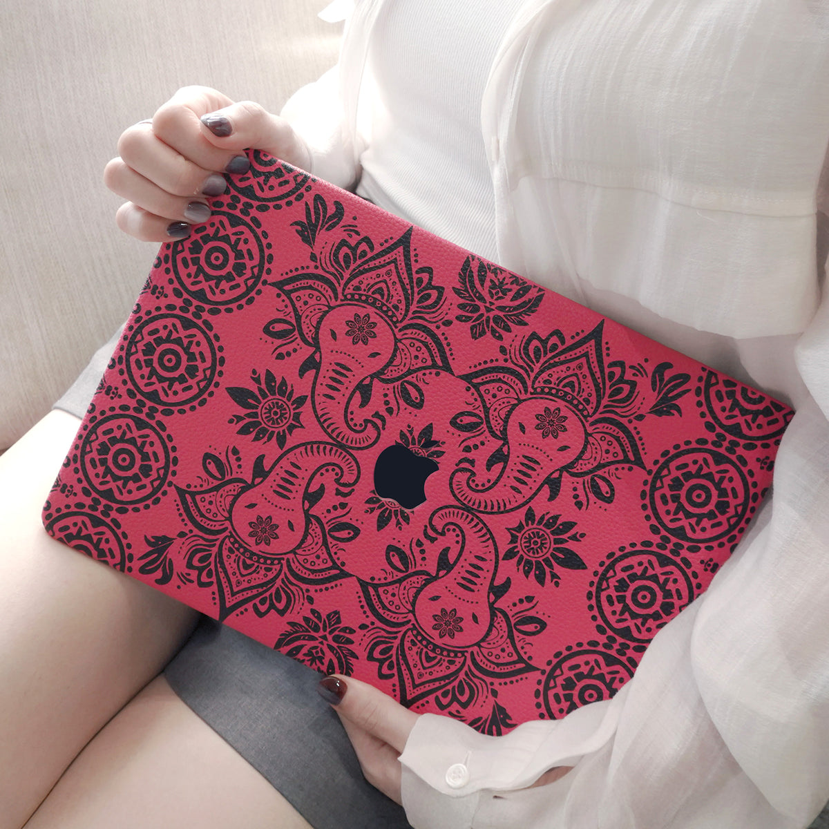 Lychee Texture Rose Pink Elephant Pattern ♾ Mac Case