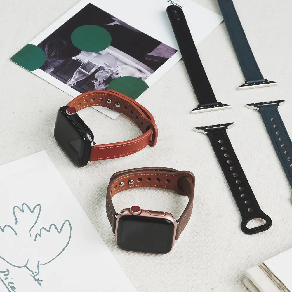 Narrow Genuine Leather Buckle Apple Watch Band