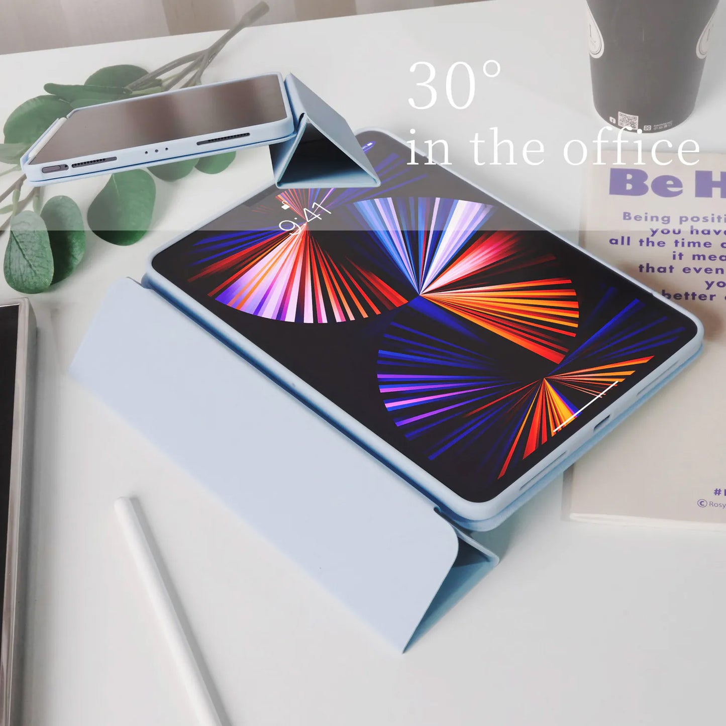 Cream Blue Version Star Magnetic Ring with 360° Adjustable Feature and Pencil Slot iPad Case