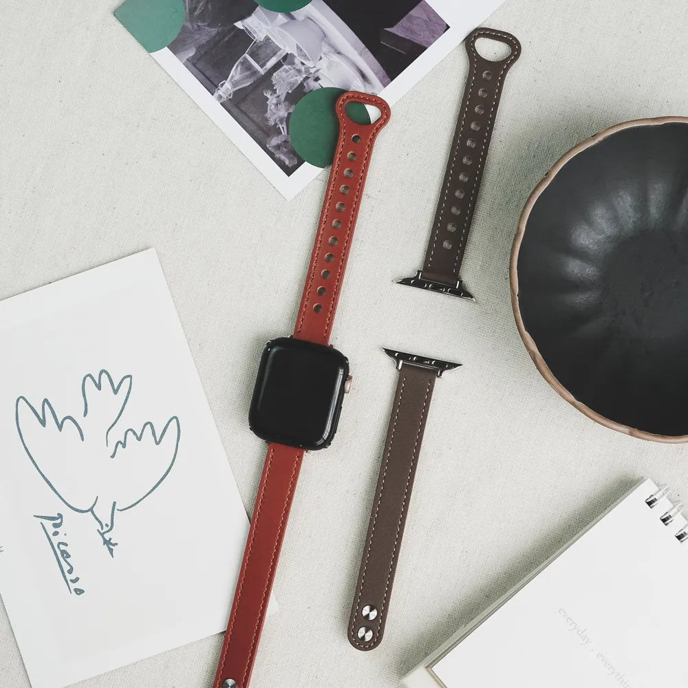 Narrow Genuine Leather Buckle Apple Watch Band