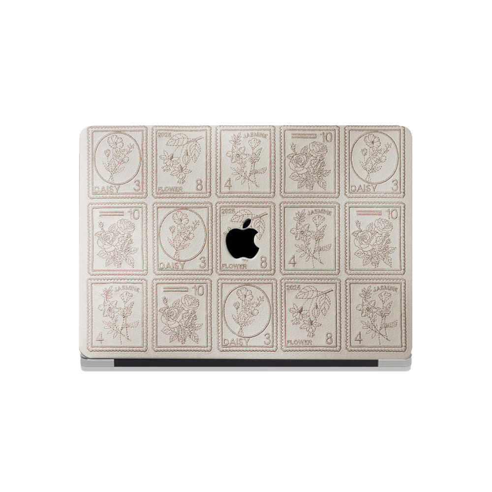 Embroidery Series ♾ Warm Ivory Flora Post Premium Stitching MacBook Case