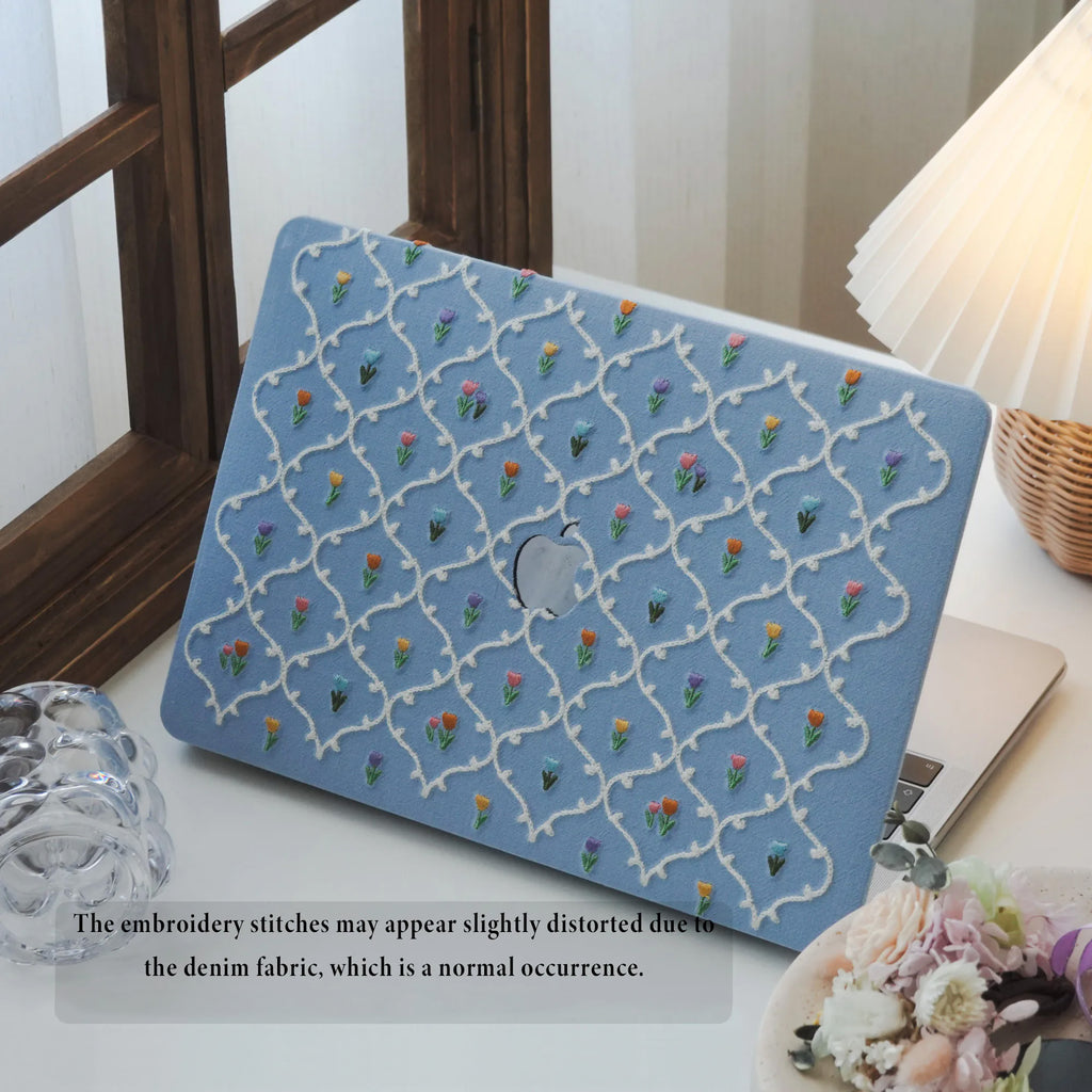 This Is Us Plaid Floral ♾ Textured Stitching Sky Blue Mac Case