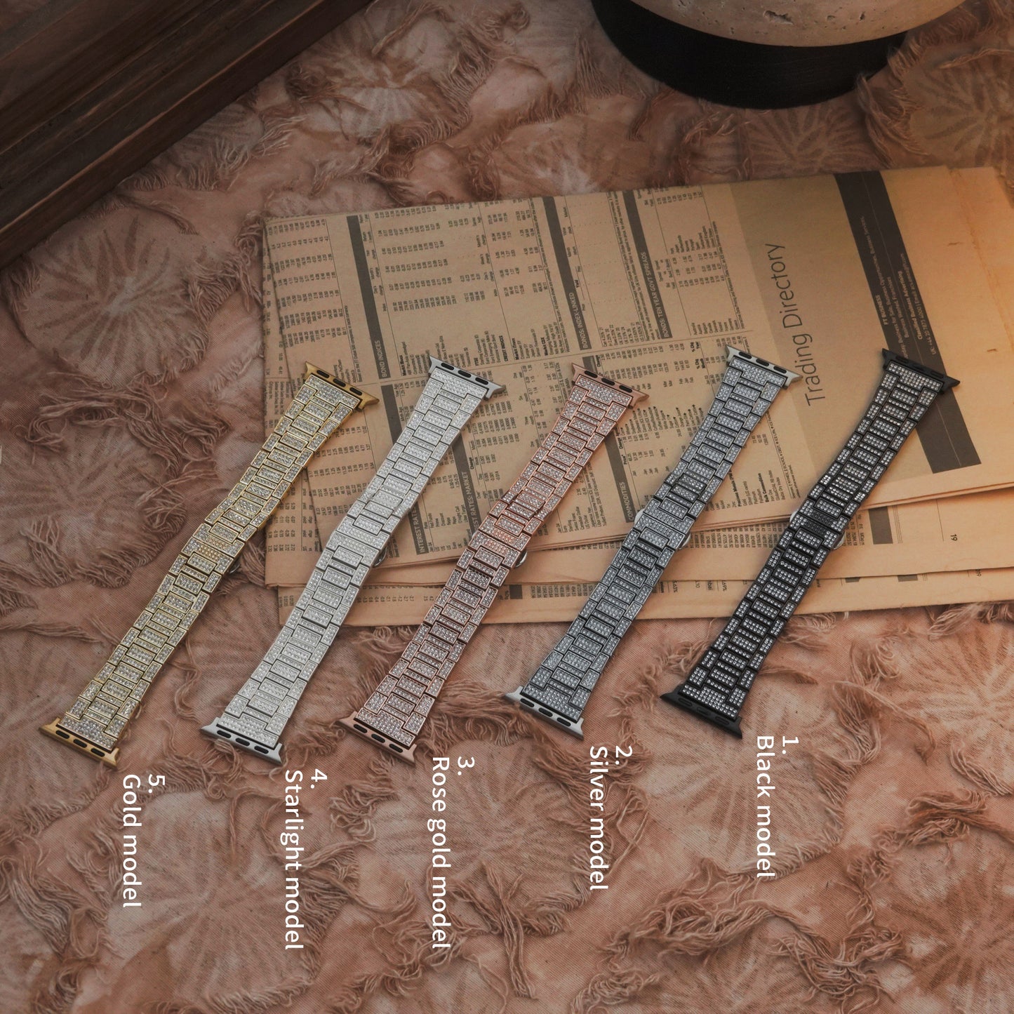High Gold Square Diamond Textured Stainless Steel Mesh Apple Watch Strap
