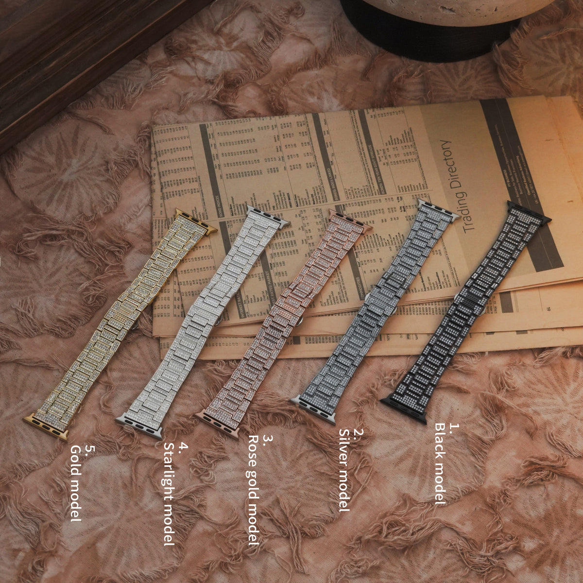 High Gold Square Diamond Textured Stainless Steel Mesh Apple Watch Strap