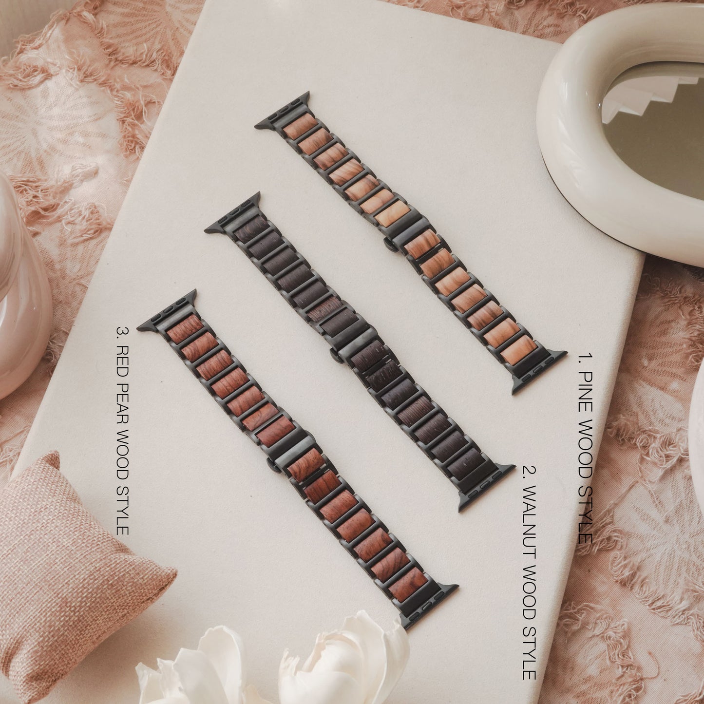 Wood Grain Checkered Pattern with Metal Butterfly Clasp Apple Watch strap
