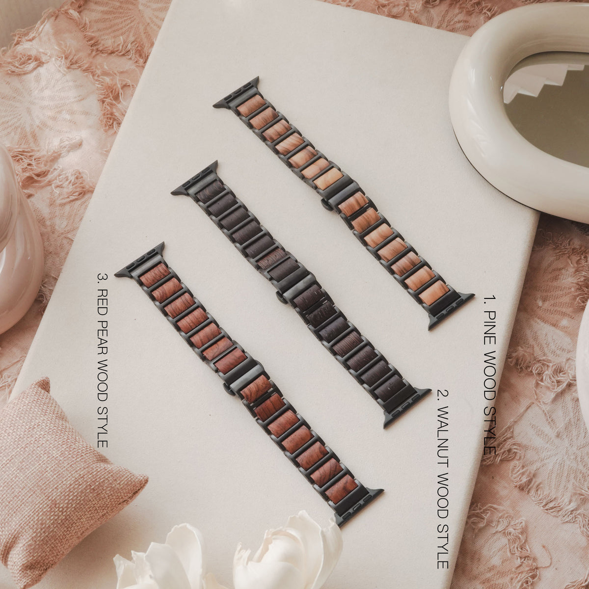 Wood Grain Checkered Pattern with Metal Butterfly Clasp Apple Watch strap