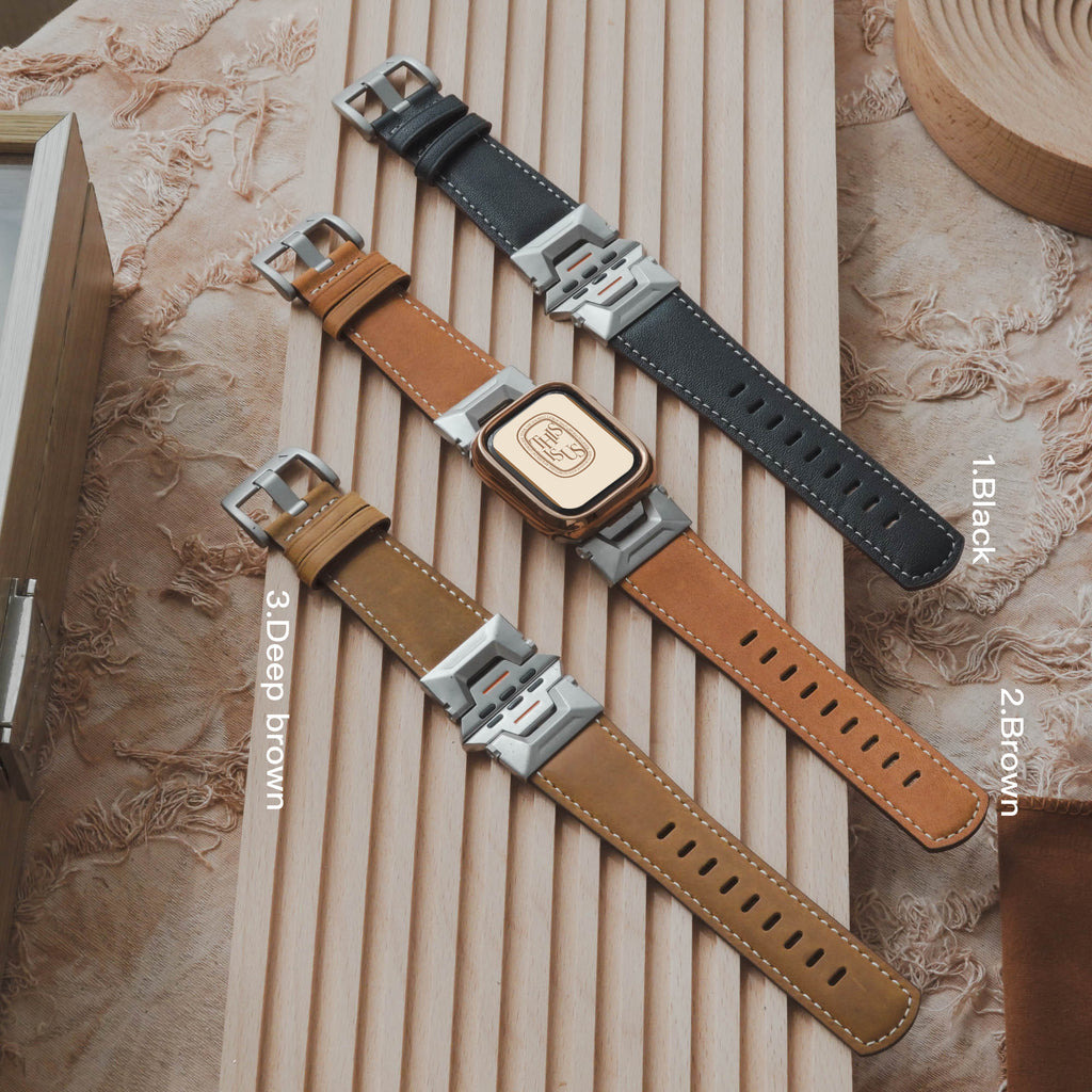 Genuine Leather Texture & Stainless Steel Mixed Apple Watch Band