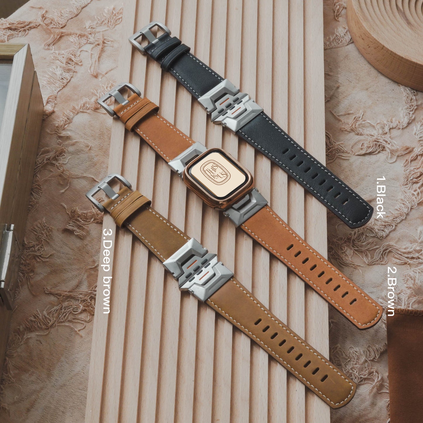 Genuine Leather Texture & Stainless Steel Mixed Apple Watch Band