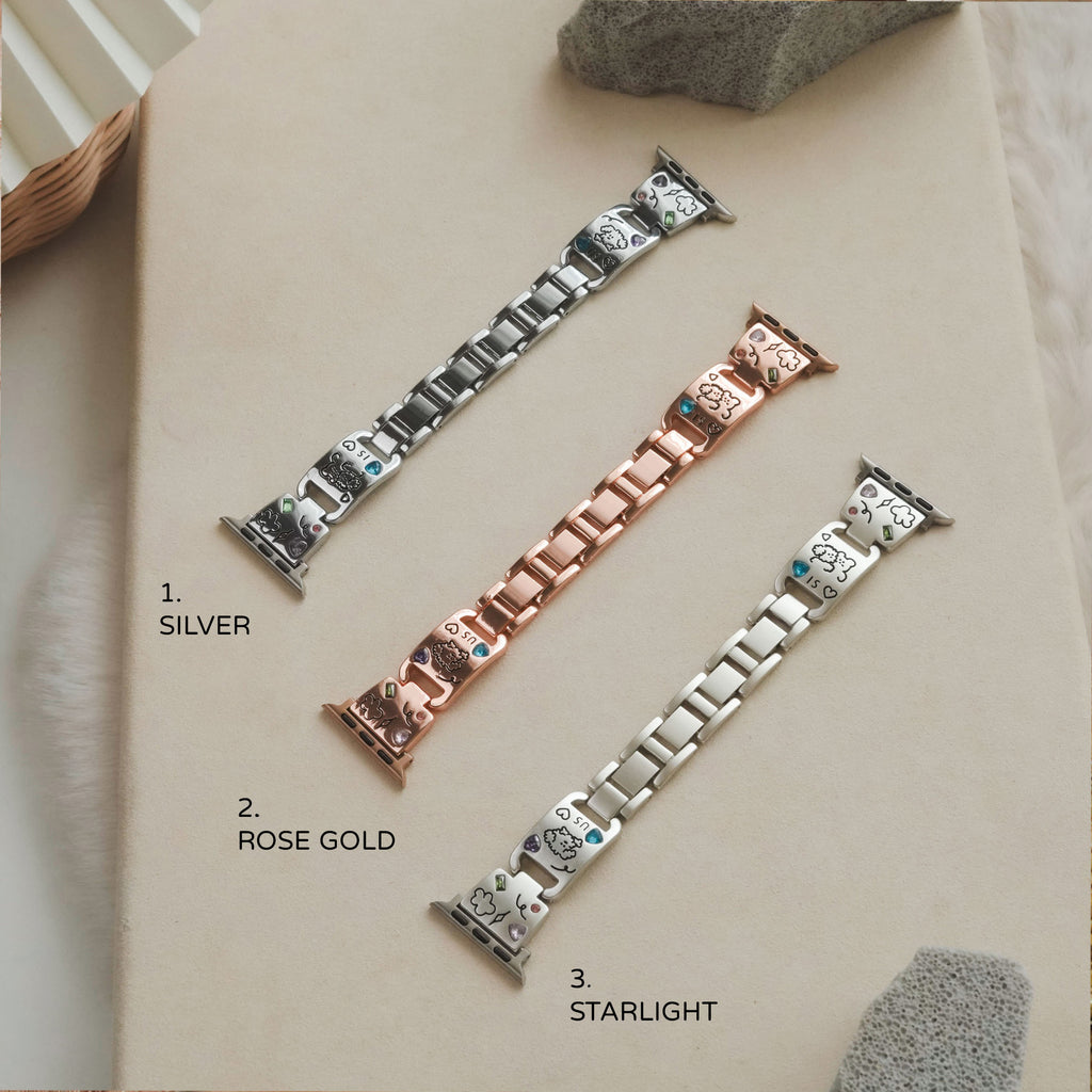 Cute is Justice" Stylish Metal Diamond-Studded Apple Watch Band
