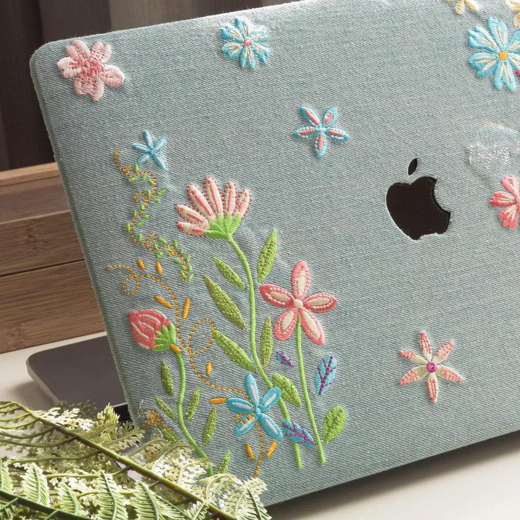 Denim Embroidery Embroidered Leather Macbook Case