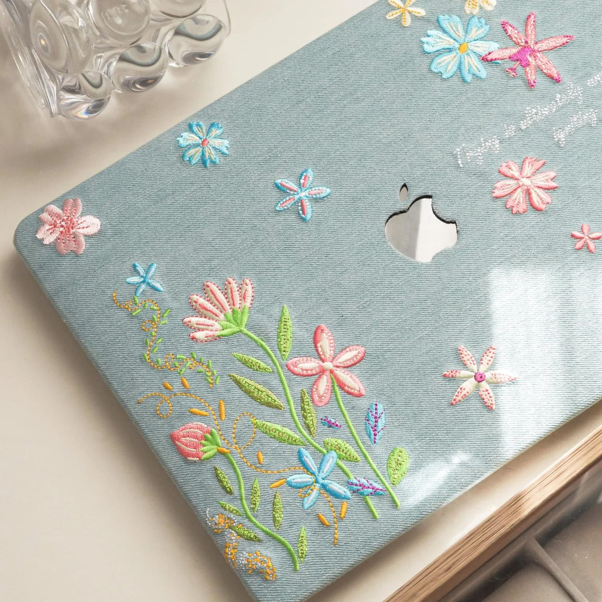 Denim Embroidery Embroidered Leather Macbook Case