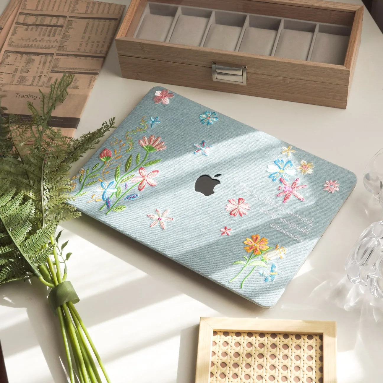 Denim Embroidery Embroidered Leather Macbook Case