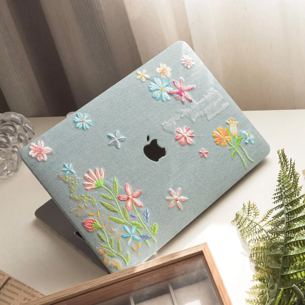 Denim Embroidery Embroidered Leather Macbook Case