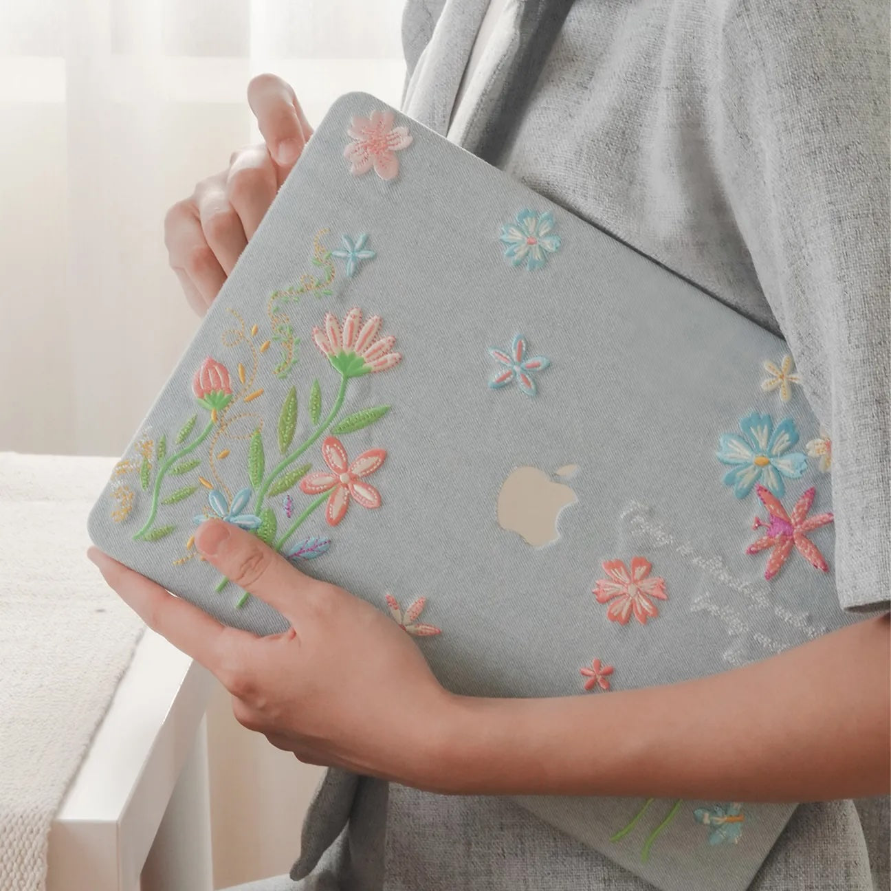 Denim Embroidery Embroidered Leather Macbook Case