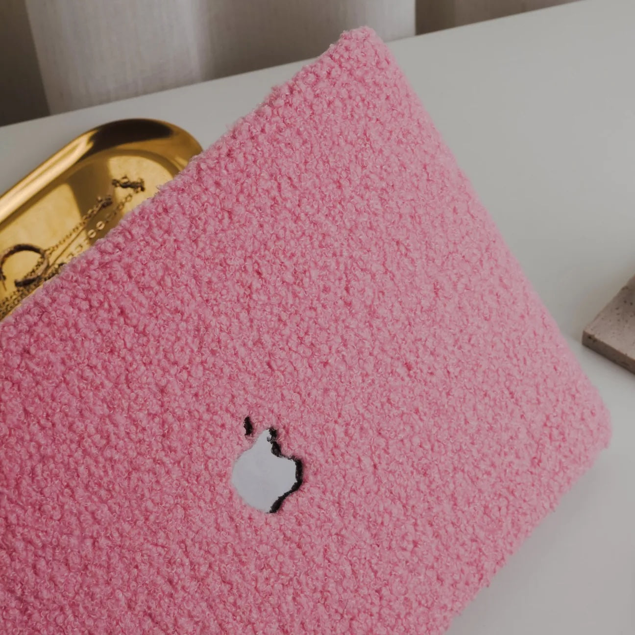 Neon Pink Teddy Plush Leather Macbook Case