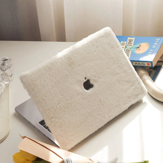 White Rabbit Fur Leather Macbook Case